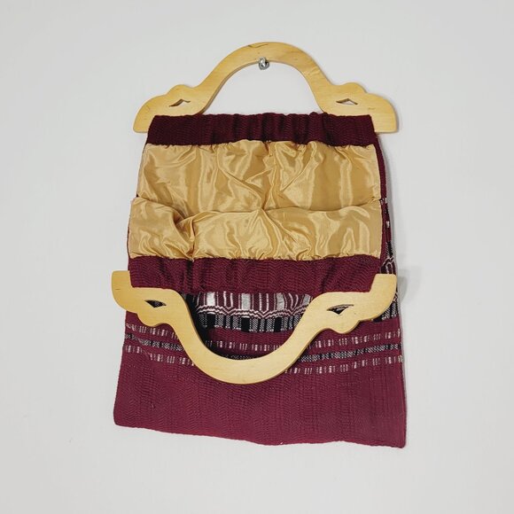 Handmade Women's Red & White Woven Handmade Wood Handles Purse Handbag One Size - Picture 2 of 6